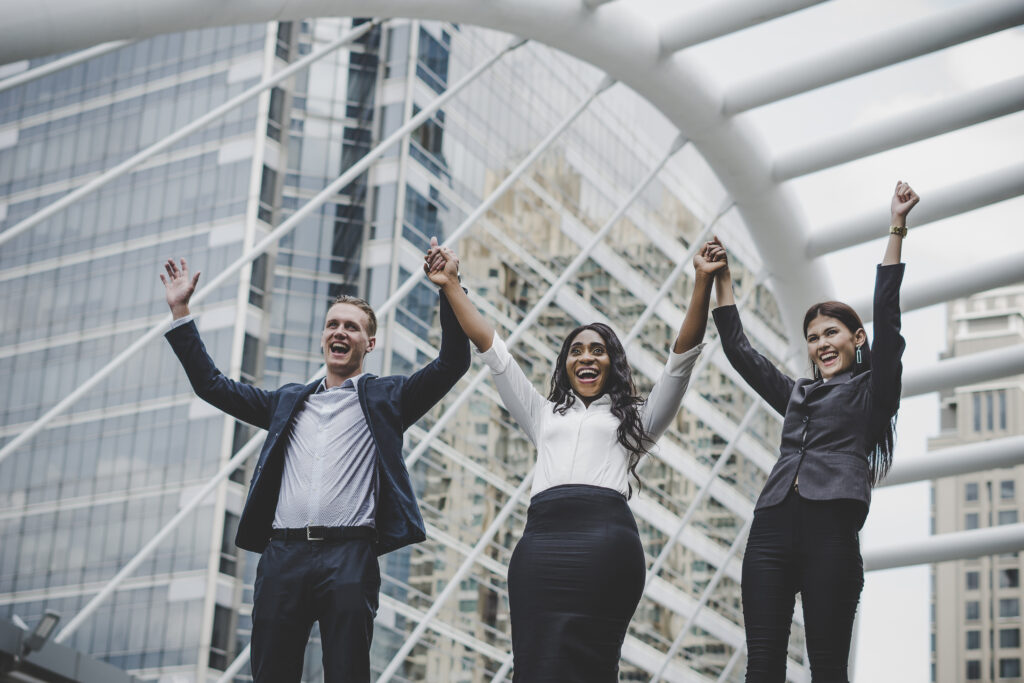 A team celebrating at work